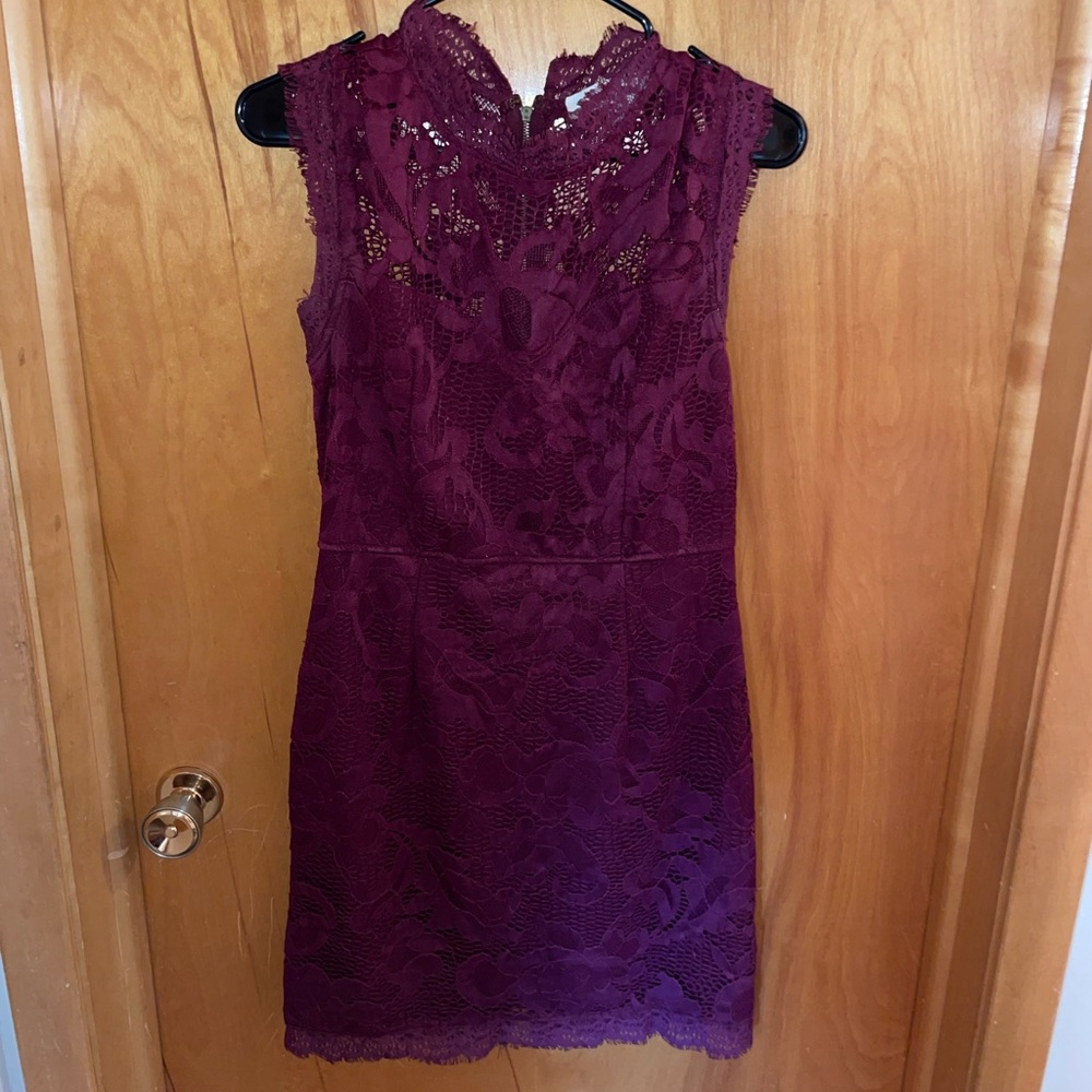 Maroon Tight Lace Dress